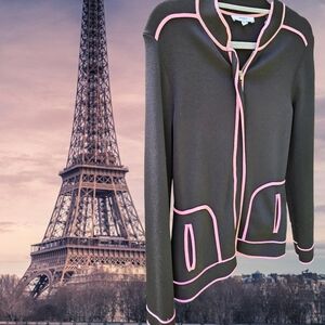 Vertigo Paris Black Zip Up Cardigan with Pink Trim